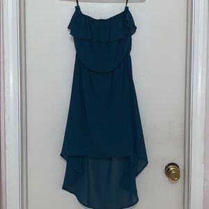 Strapless hi-low blue dress
